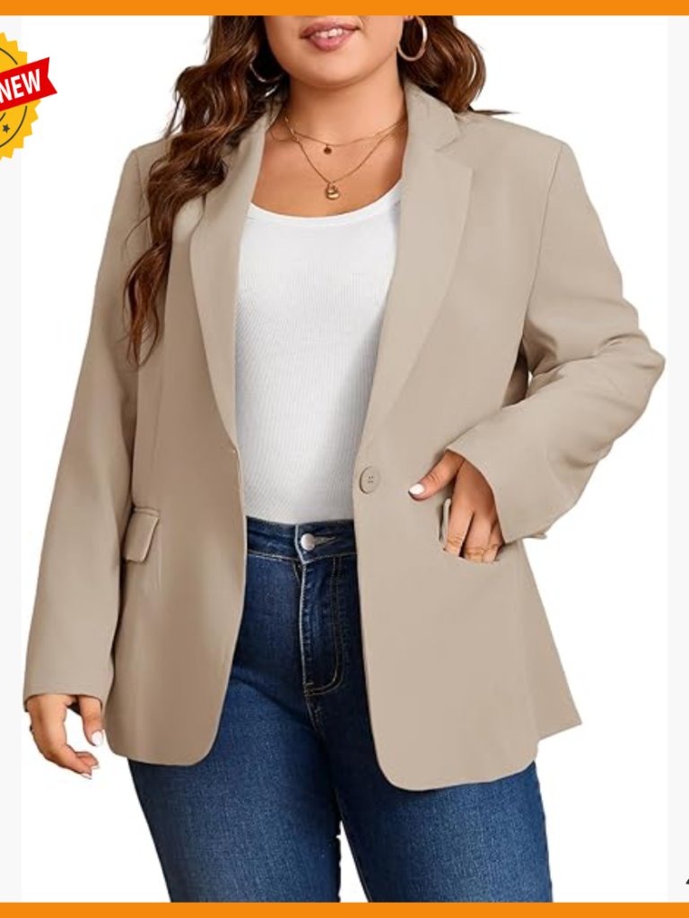 Plus Size Blazer Open Front Lapel Long Sleeve Work Office Suit Jacket